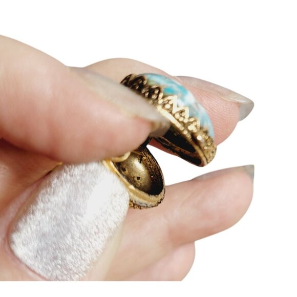 Simulated Turquoise Locket Ring Victorian Style Perfume or Poison Adjustable - Picture 6 of 6
